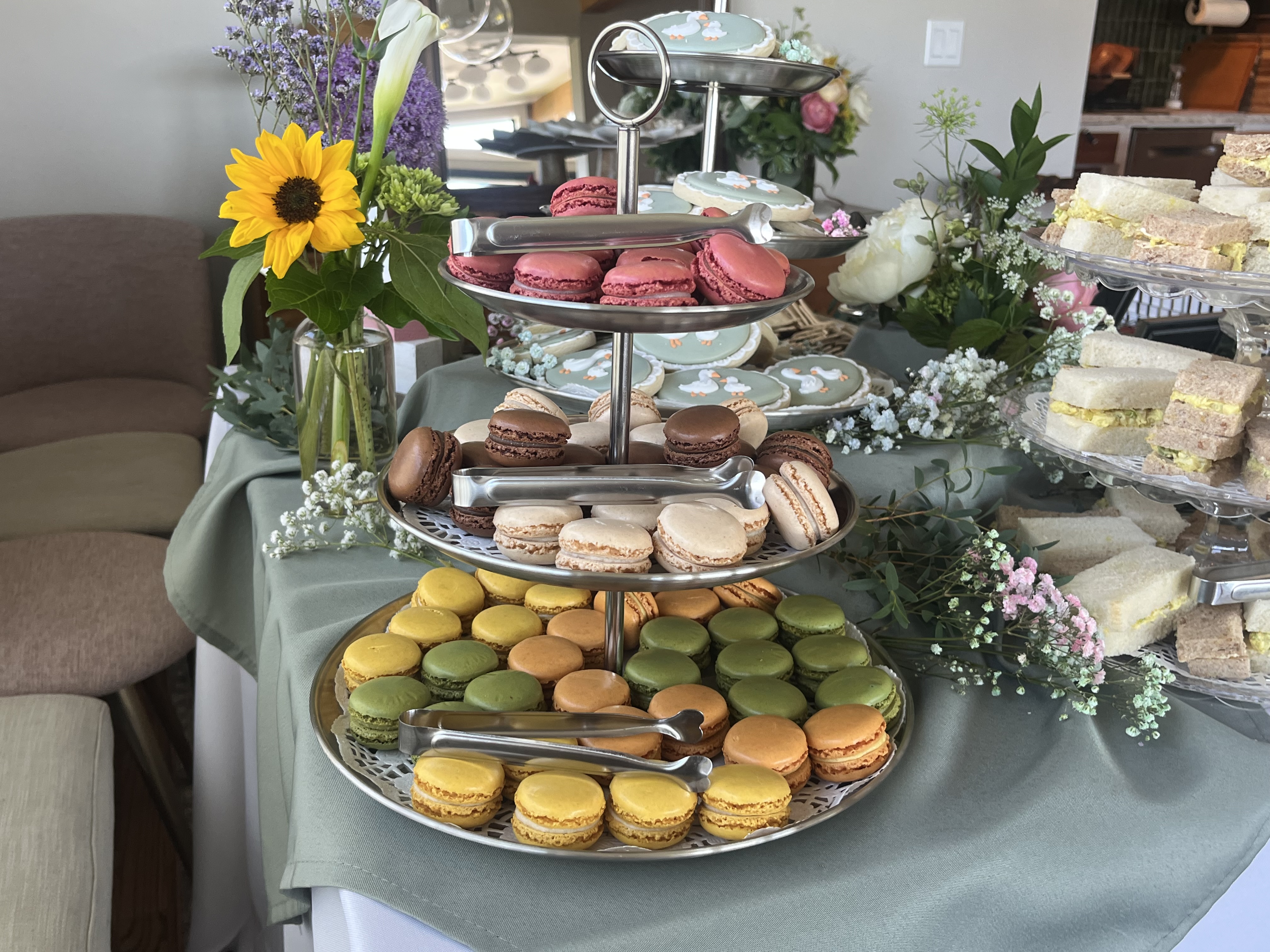 Baby shower setup with florals and festive décor